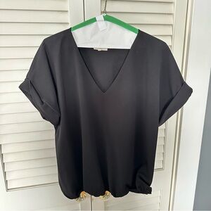 MELLODAY Black V-Neck Short Sleeve Blouse